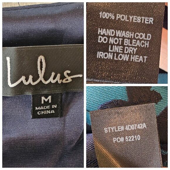 Lulus Satin Mini Dress Navy Blue Teal Pleated Floral Fit n Flare Sz M NWT Formal - Picture 10 of 11
